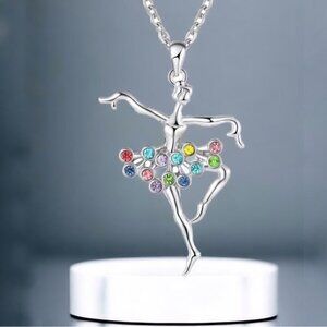 Ballerina Dancing Necklace Pendant Chain Creative Colorful With Gift Pouch